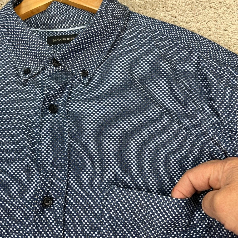 Banana Republic Button Down Shirt Mens XL Navy Geometric Grant Slim‎ Fit EUC